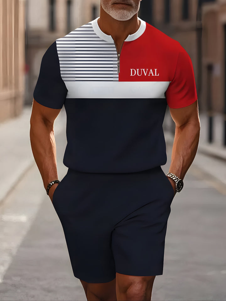 Short Sleeve Zipper Two-piece Set - DUVAL