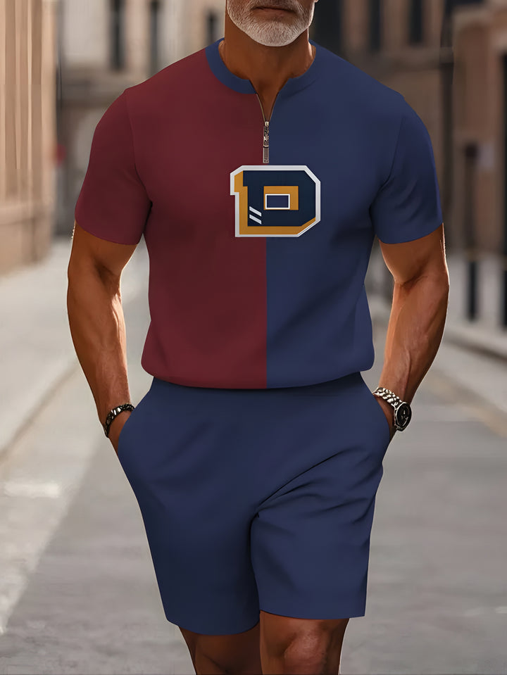 Short Sleeve Zipper Two-piece Set - DUVAL