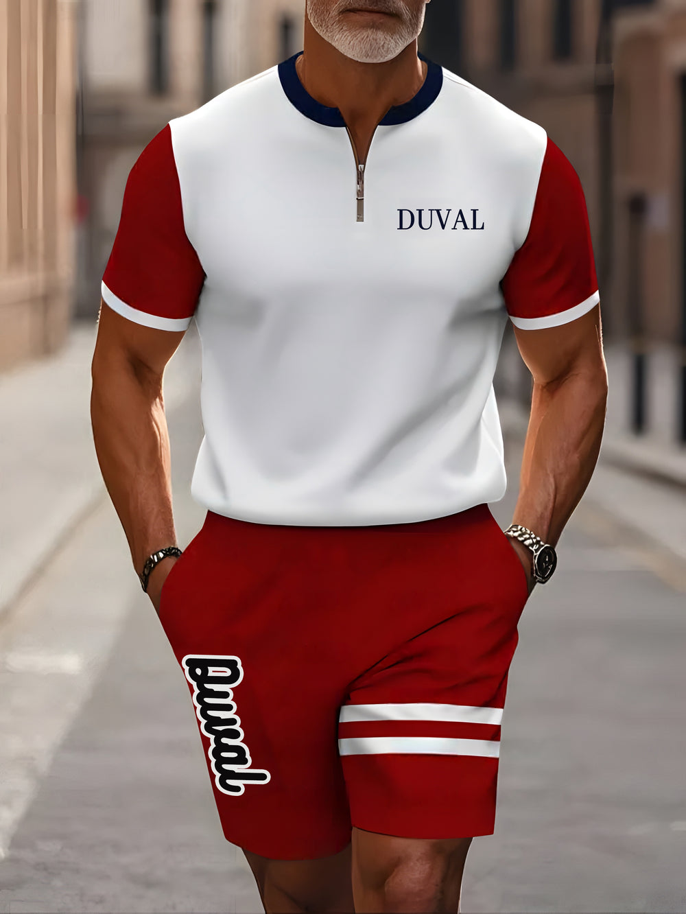 Short Sleeve Zipper Two-piece Set - DUVAL
