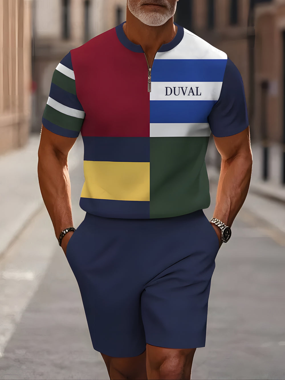 Short Sleeve Zipper Two-piece Set - DUVAL