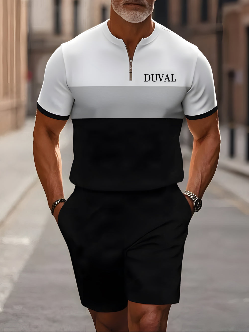 Short Sleeve Zipper Two-piece Set - DUVAL