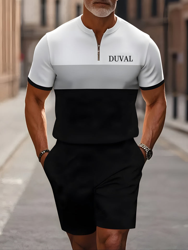 Short Sleeve Zipper Two-piece Set - DUVAL