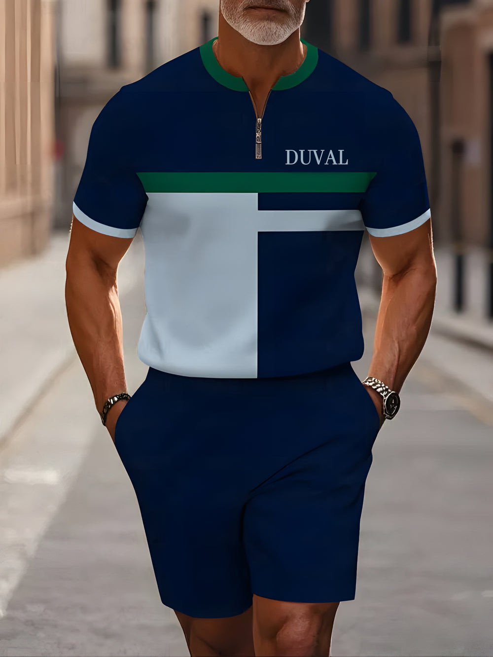 Short Sleeve Zipper Two-piece Set - DUVAL