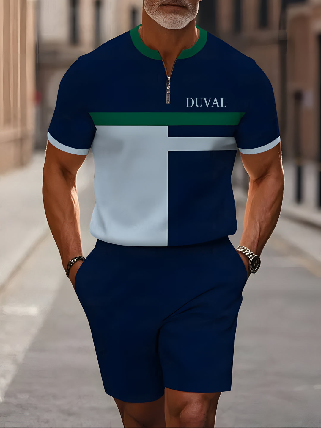Short Sleeve Zipper Two-piece Set - DUVAL