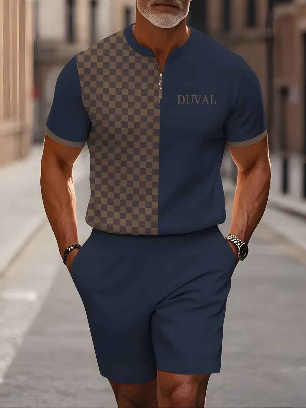 Short Sleeve Zipper Two-piece Set - DUVAL