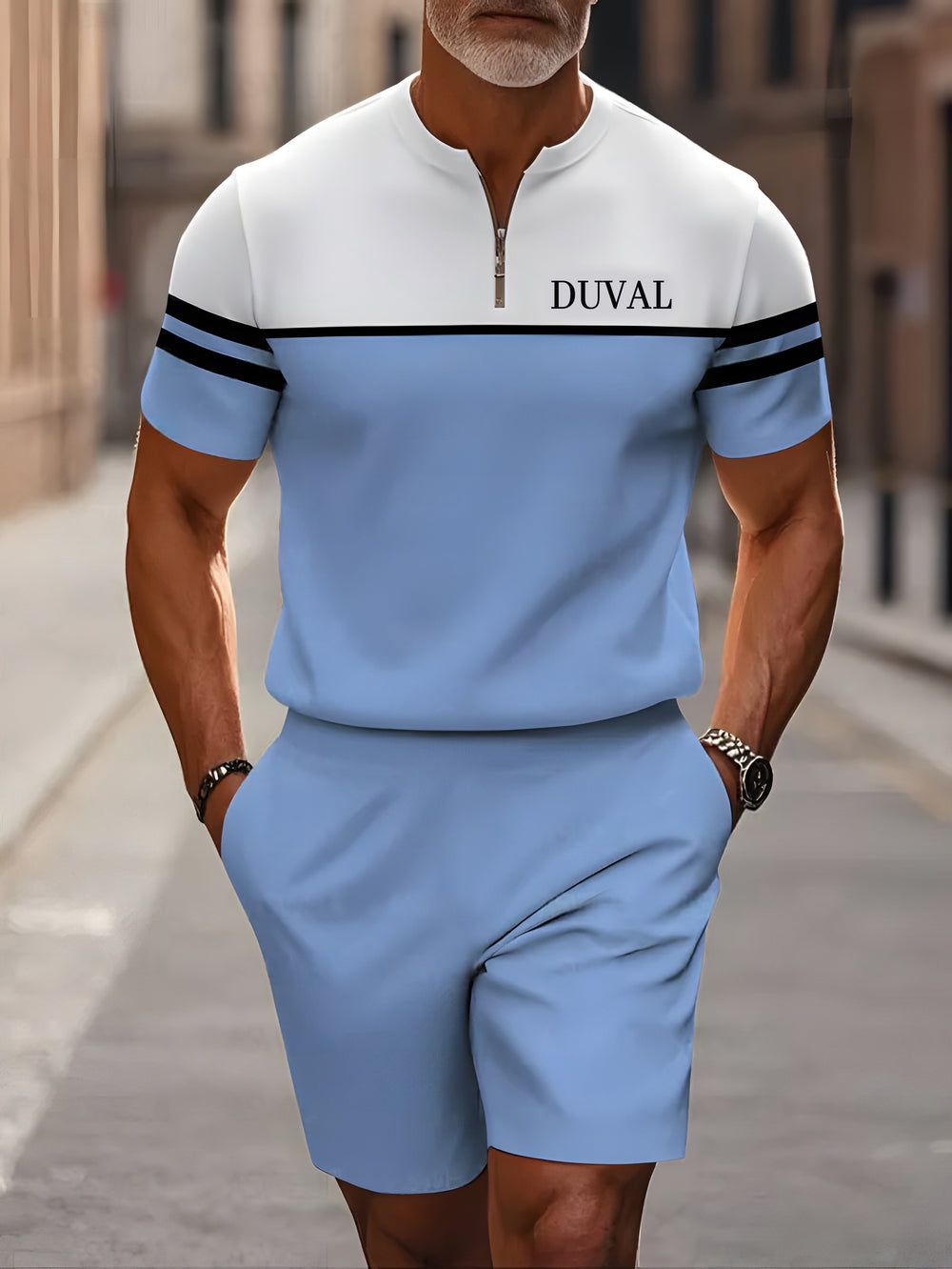 Short Sleeve Zipper Two-piece Set - DUVAL