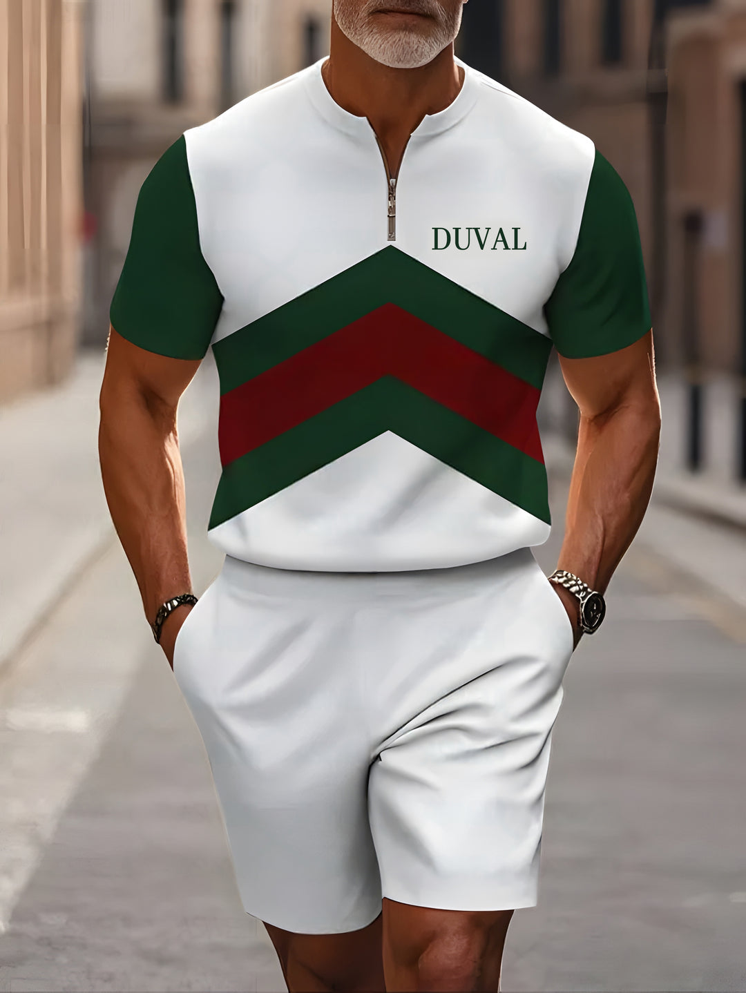 Short Sleeve Zipper Two-piece Set - DUVAL