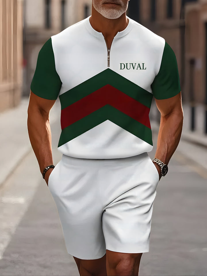 Short Sleeve Zipper Two-piece Set - DUVAL