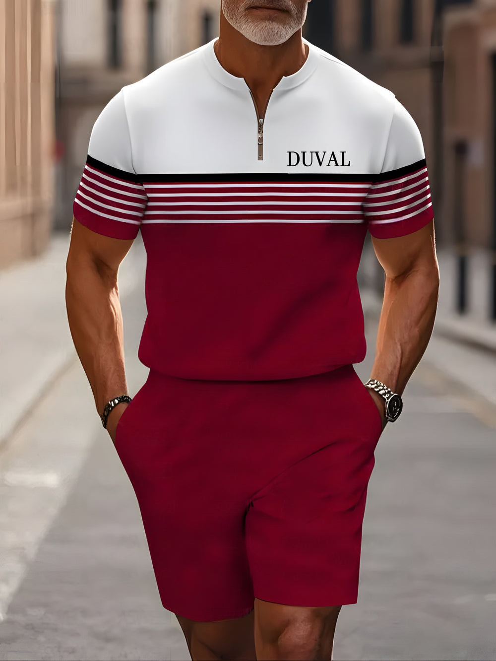 Short Sleeve Zipper Two-piece Set - DUVAL