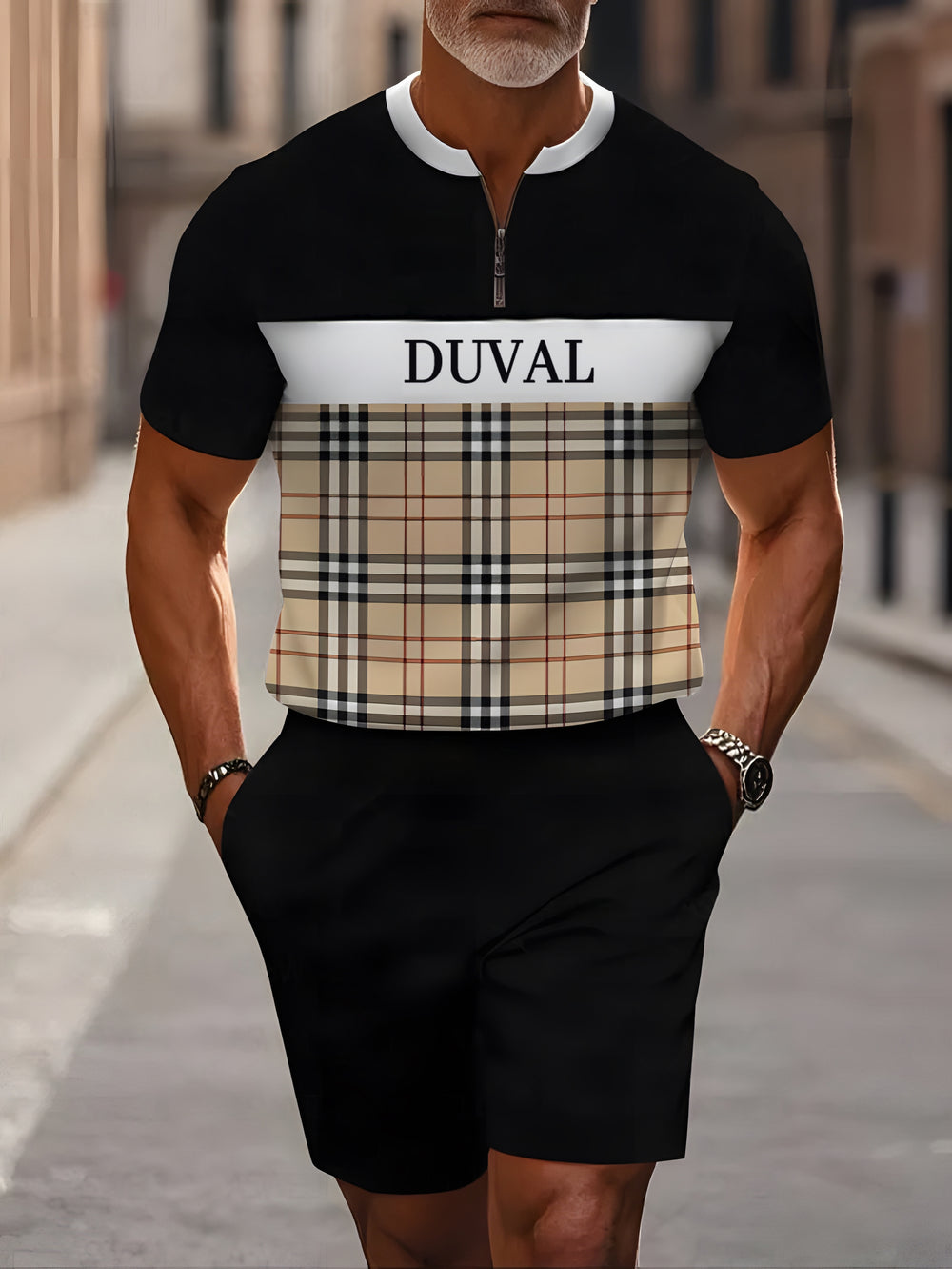Short Sleeve Zipper Two-piece Set - DUVAL