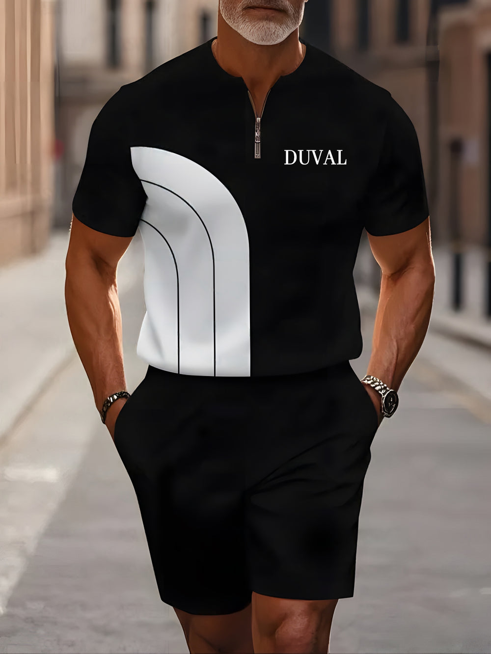 Short Sleeve Zipper Two-piece Set - DUVAL
