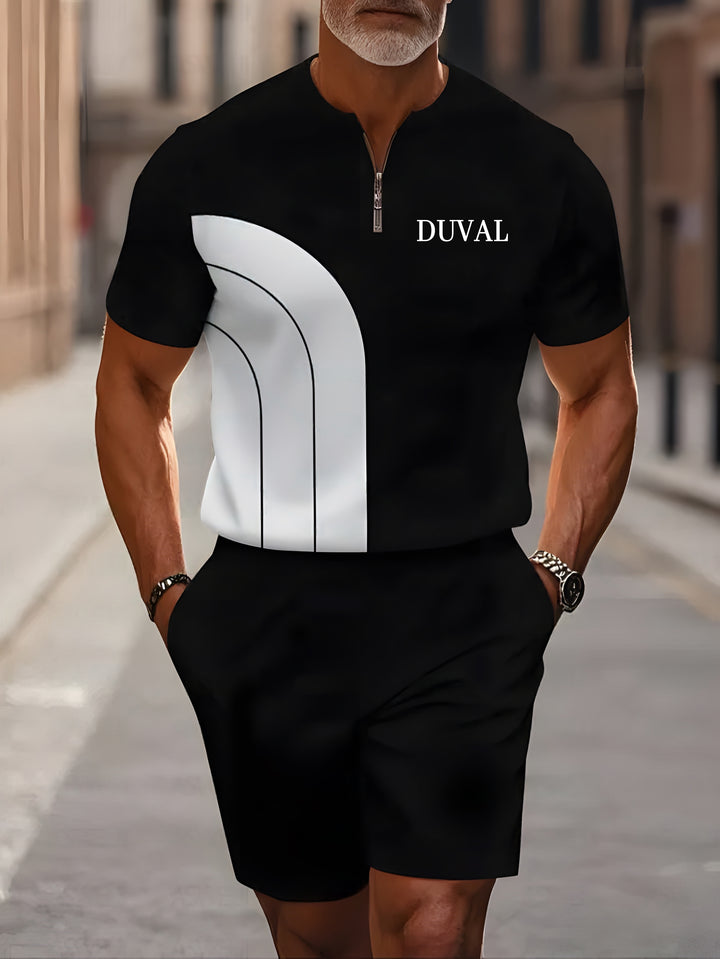 Short Sleeve Zipper Two-piece Set - DUVAL