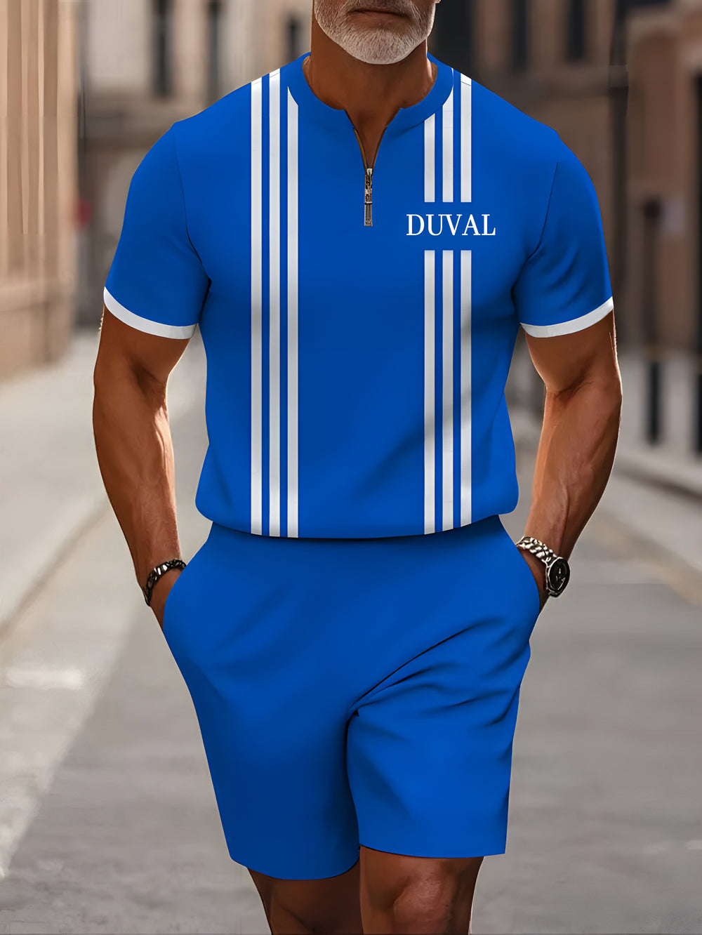 Short Sleeve Zipper Two-piece Set - DUVAL