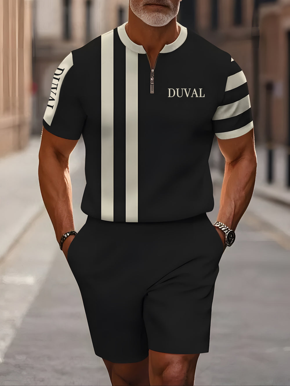 Short Sleeve Zipper Two-piece Set - DUVAL
