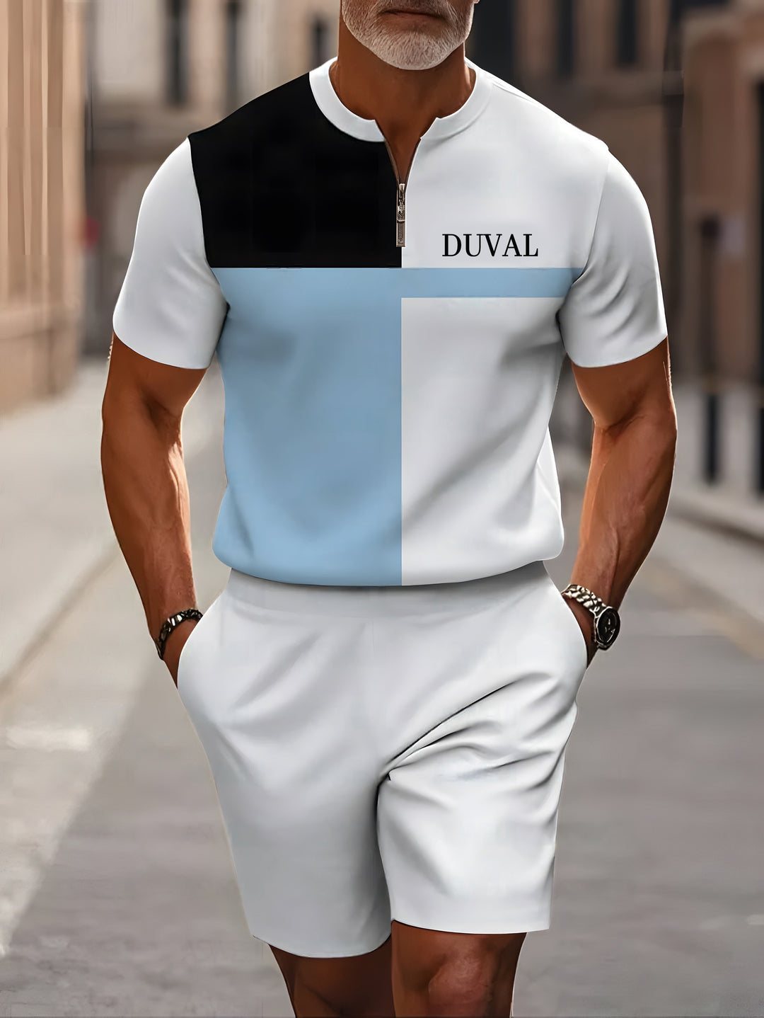 Short Sleeve Zipper Two-piece Set - DUVAL