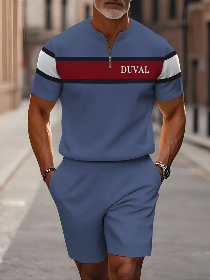 Short Sleeve Zipper Two-piece Set - DUVAL