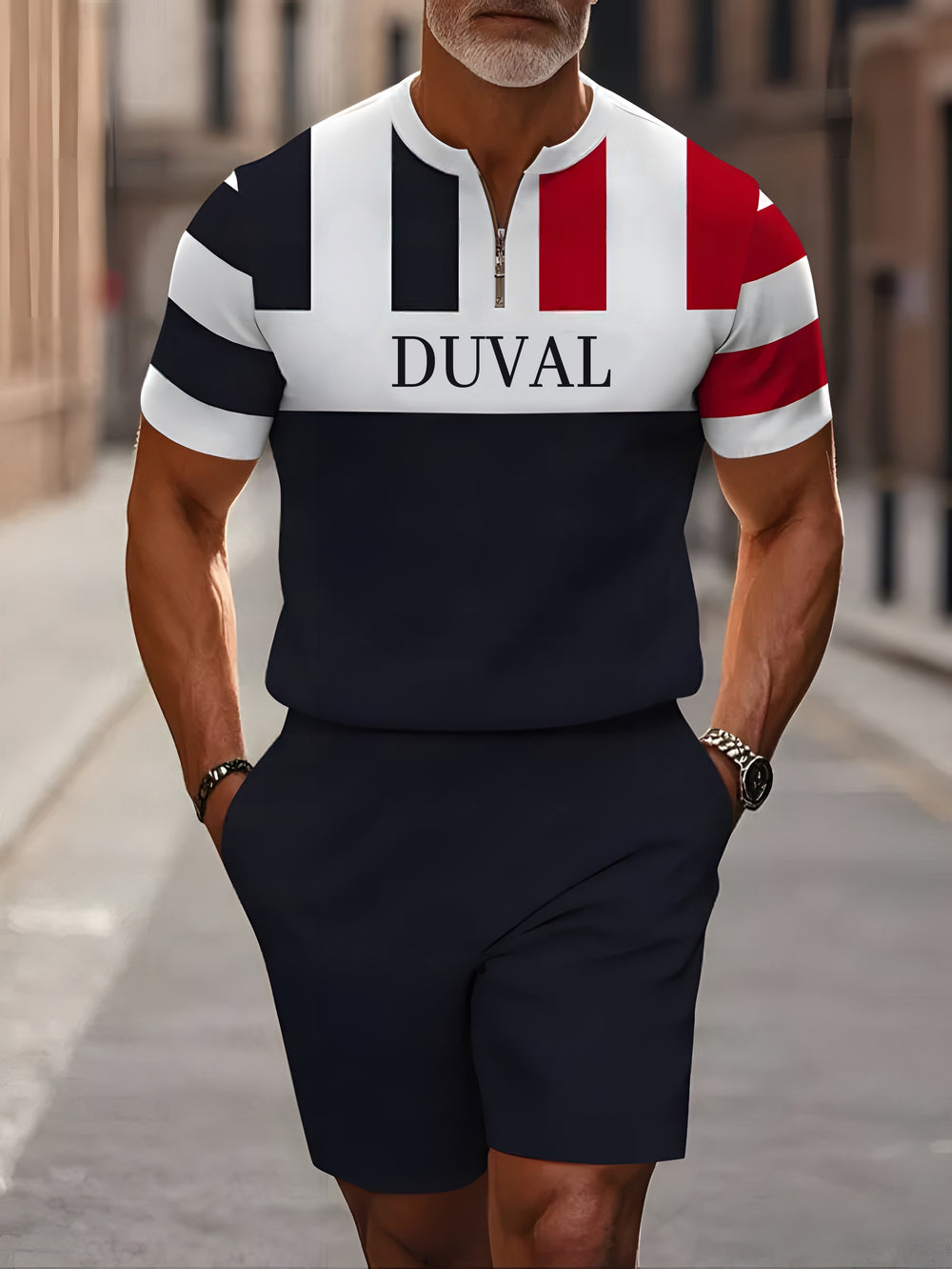 Short Sleeve Zipper Two-piece Set - DUVAL