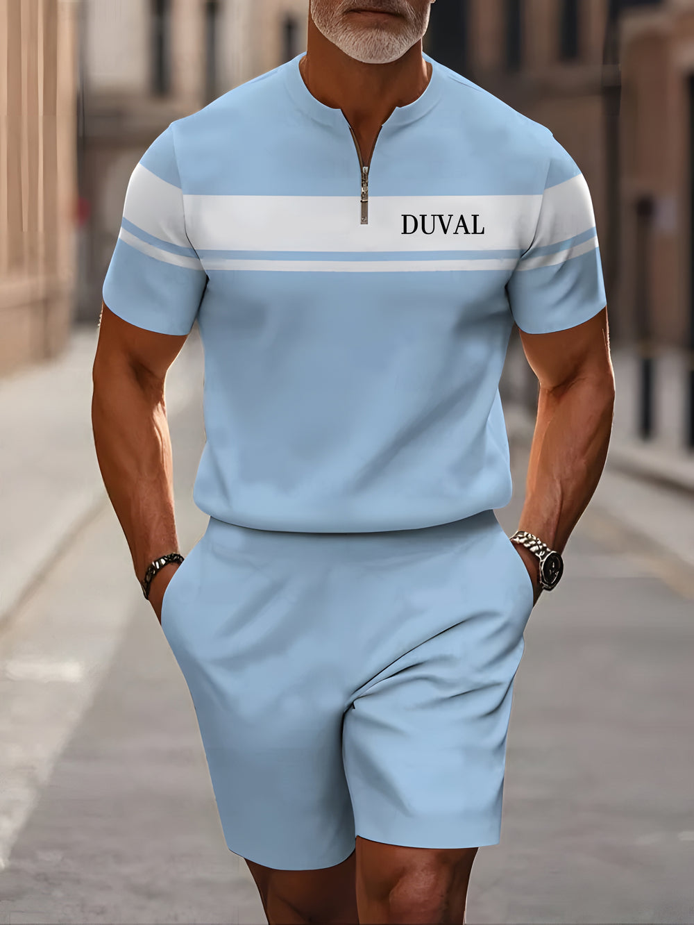 Short Sleeve Zipper Two-piece Set - DUVAL