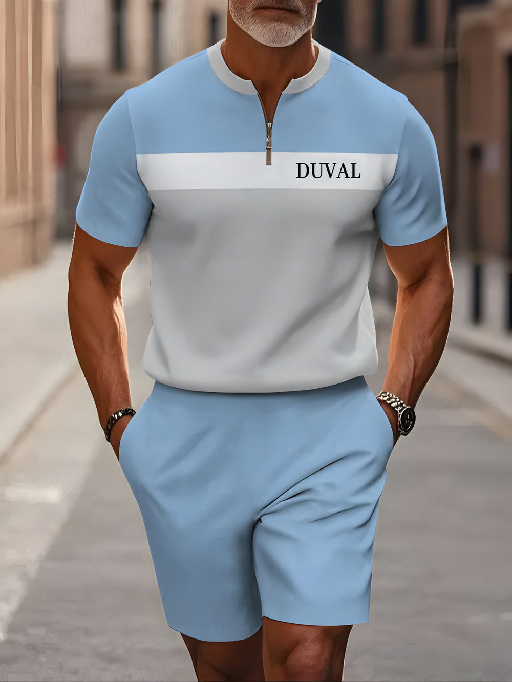Short Sleeve Zipper Two-piece Set - DUVAL