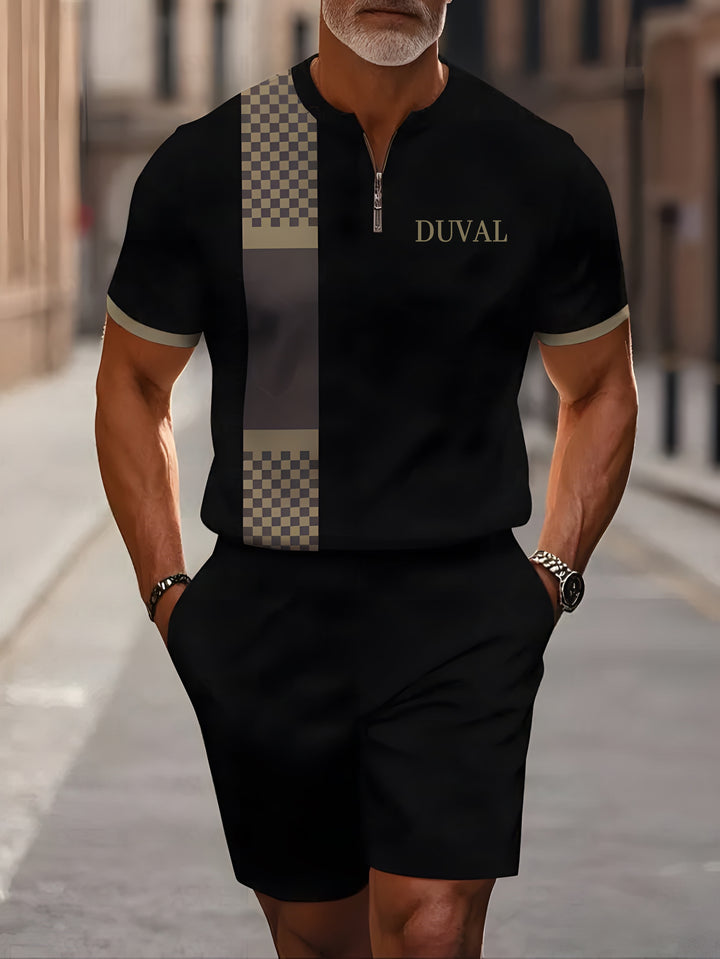 Short Sleeve Zipper Two-piece Set - DUVAL