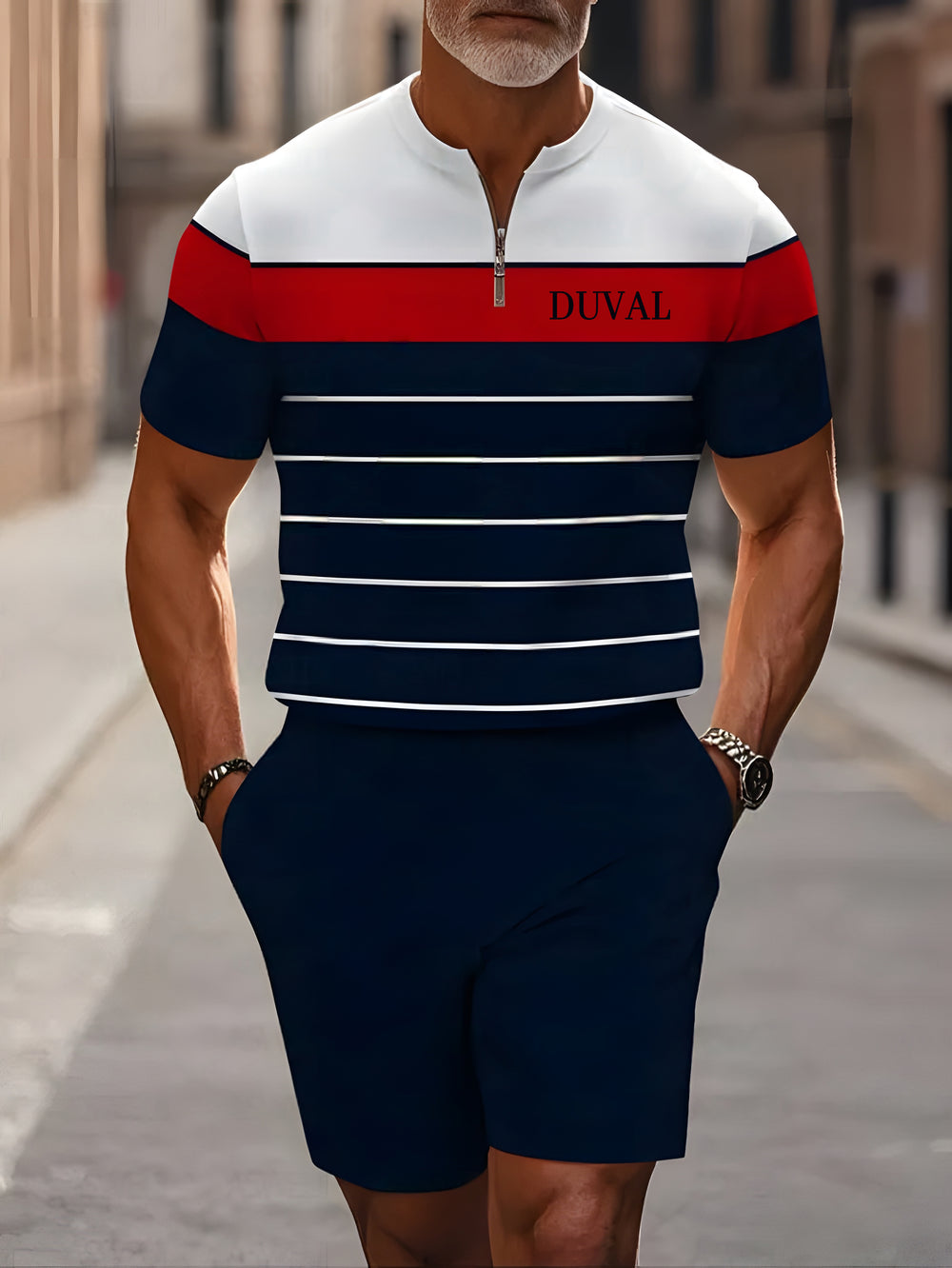 Short Sleeve Zipper Two-piece Set - DUVAL