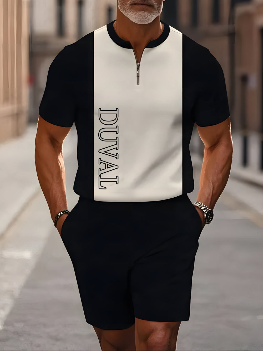 Short Sleeve Zipper Two-piece Set - DUVAL