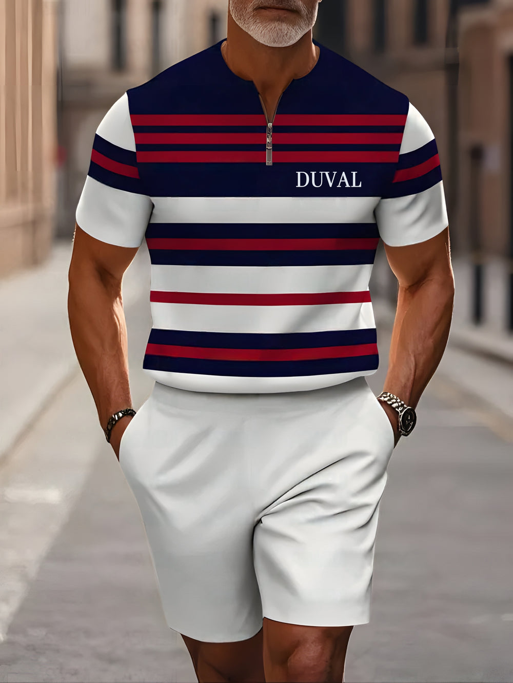 Short Sleeve Zipper Two-piece Set - DUVAL