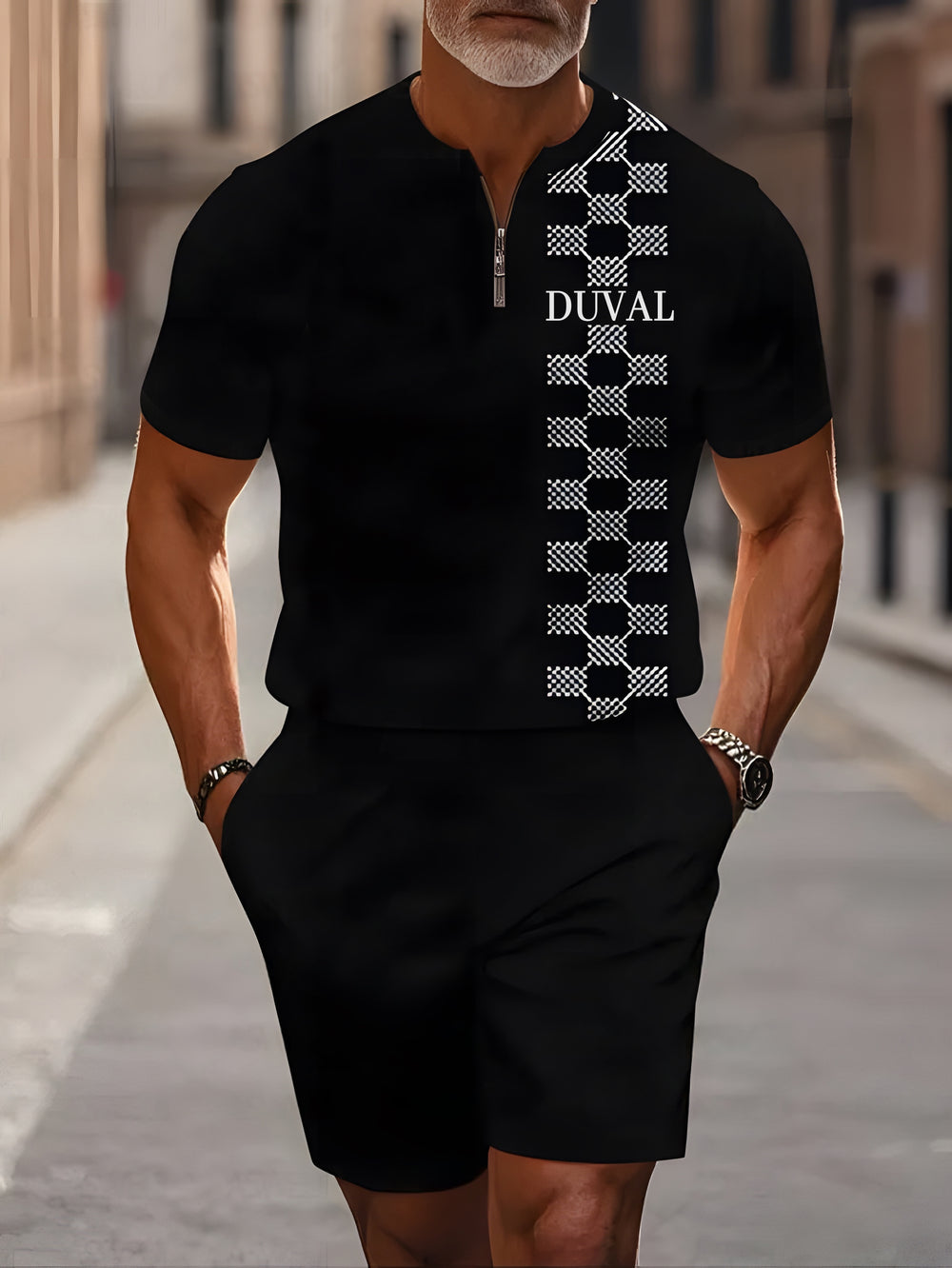 Short Sleeve Zipper Two-piece Set - DUVAL