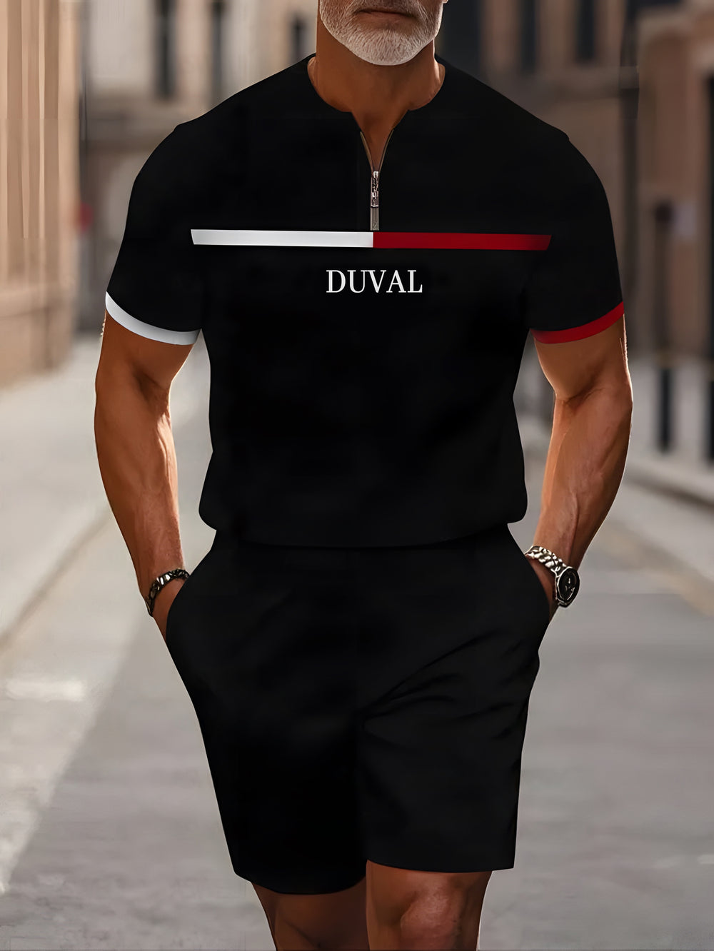 Short Sleeve Zipper Two-piece Set - DUVAL
