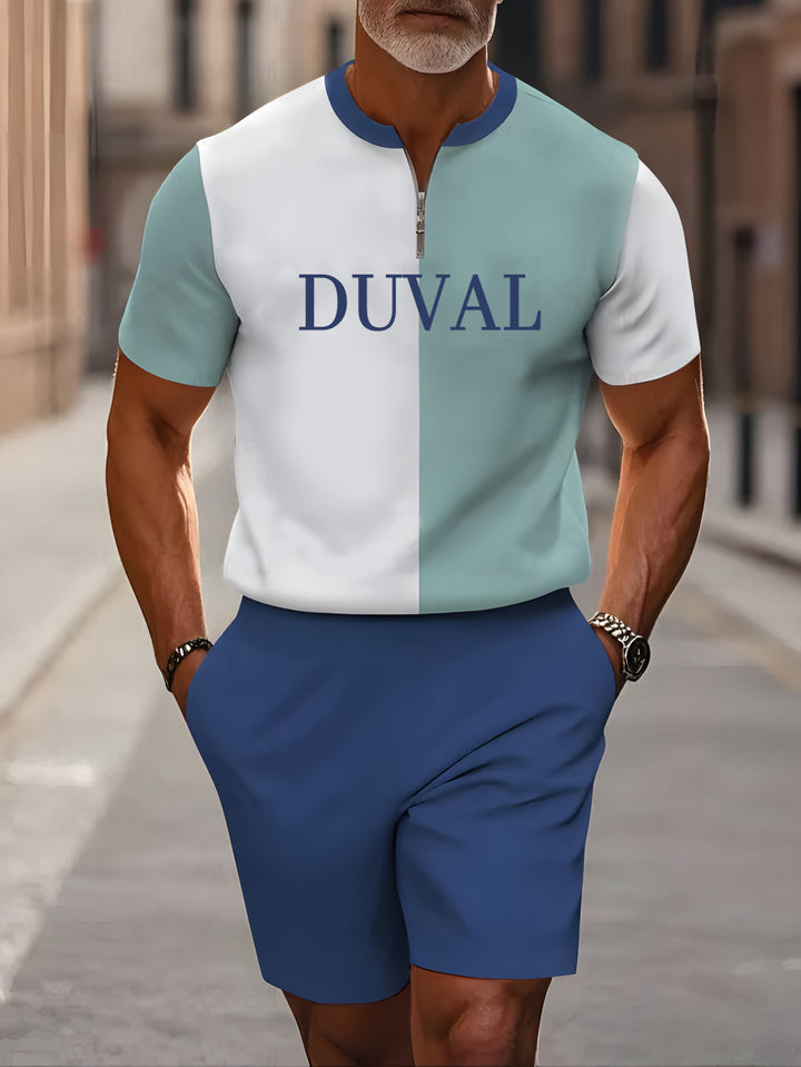 Short Sleeve Zipper Two-piece Set - DUVAL