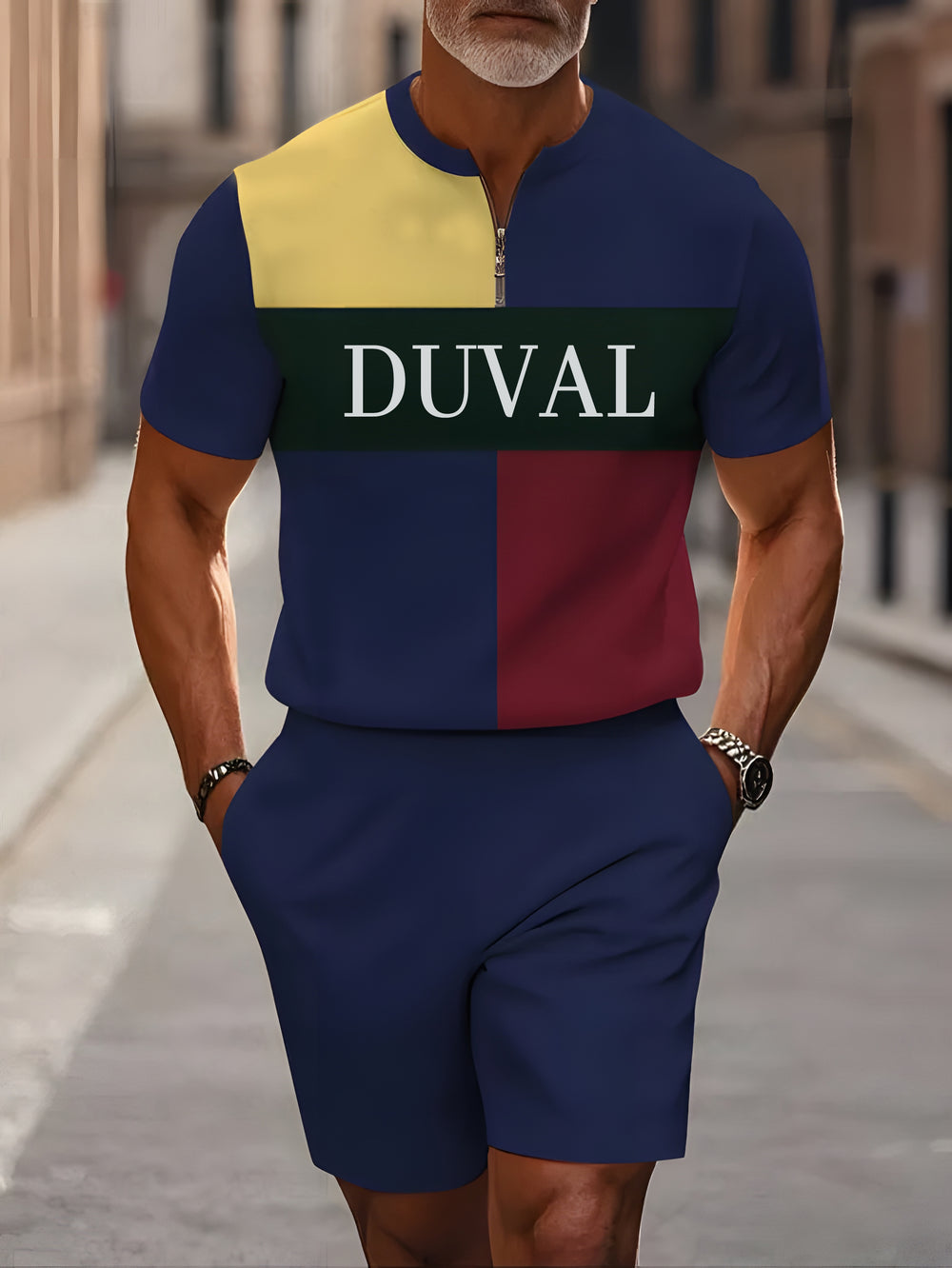 Short Sleeve Zipper Two-piece Set - DUVAL