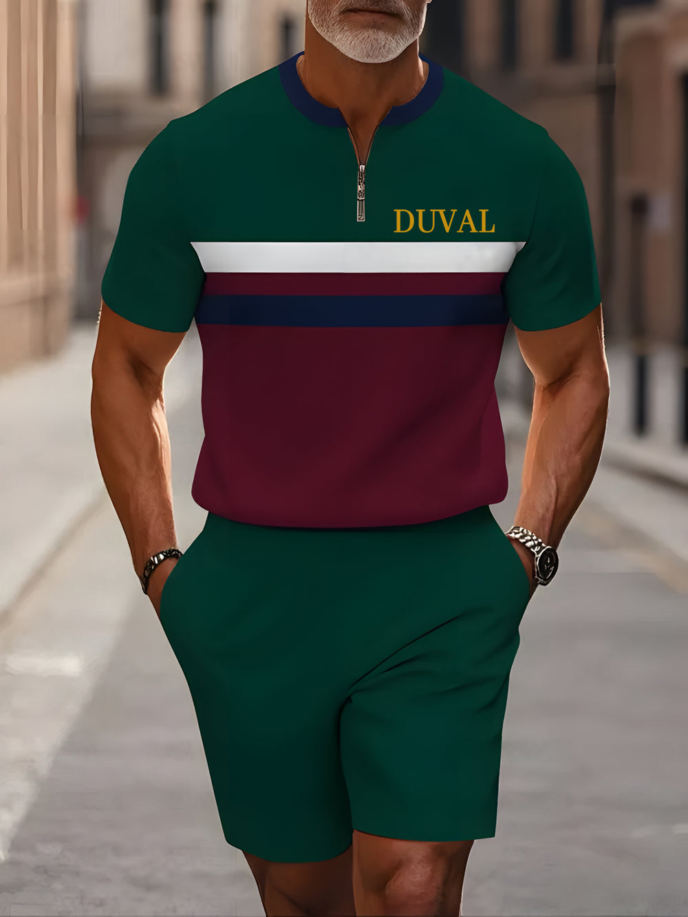 Short Sleeve Zipper Two-piece Set - DUVAL