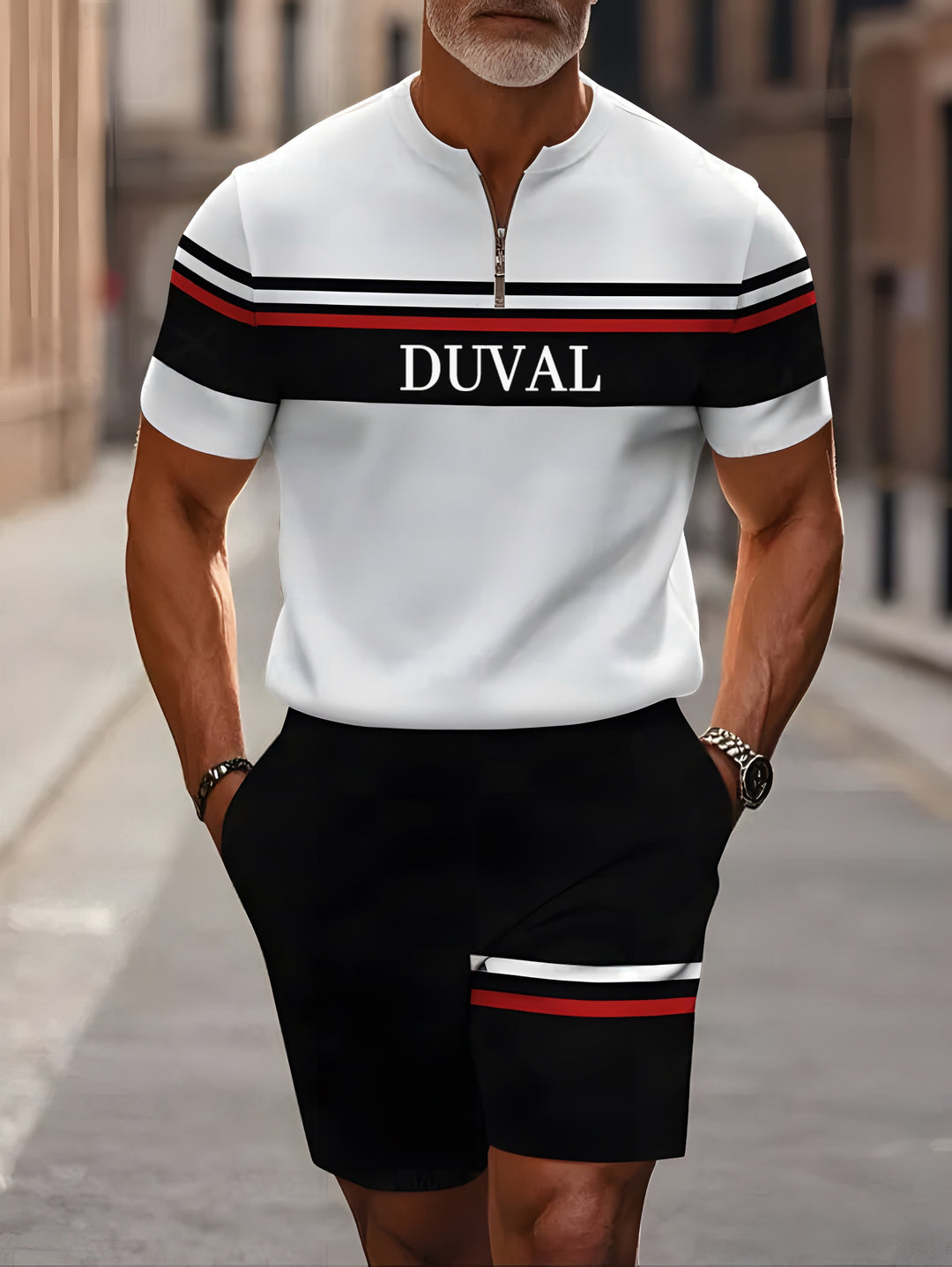 Short Sleeve Zipper Two-piece Set - DUVAL
