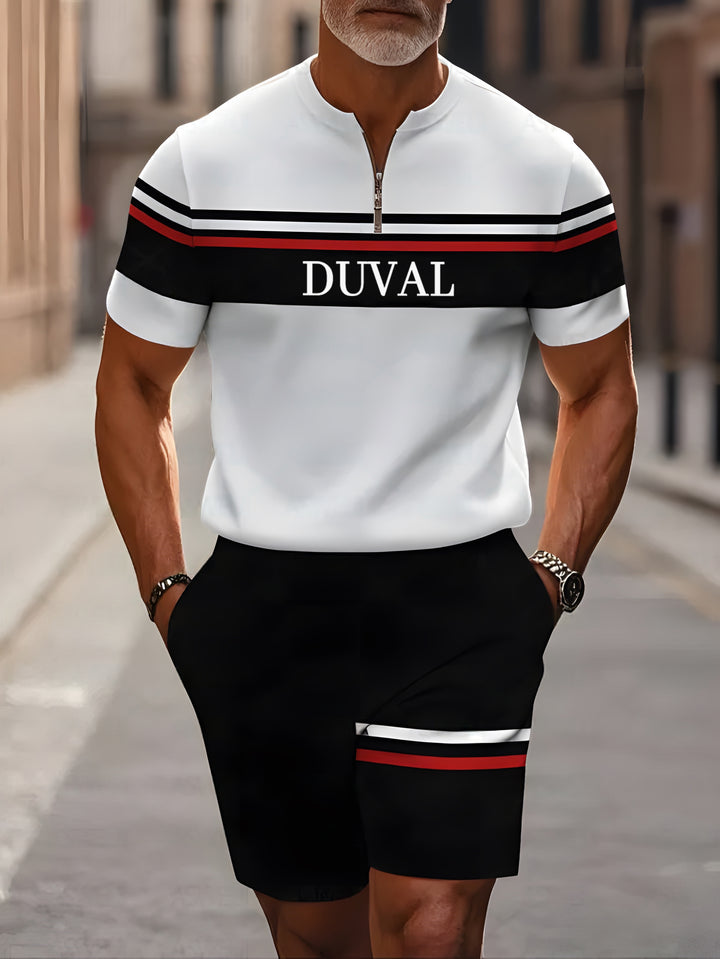 Short Sleeve Zipper Two-piece Set - DUVAL