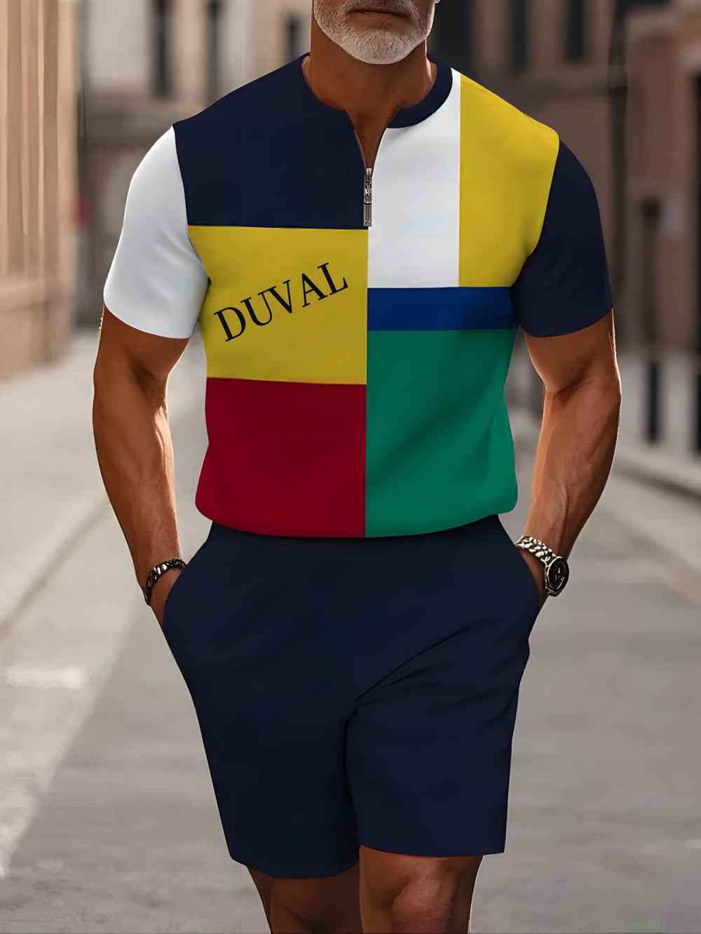 Short Sleeve Zipper Two-piece Set - DUVAL