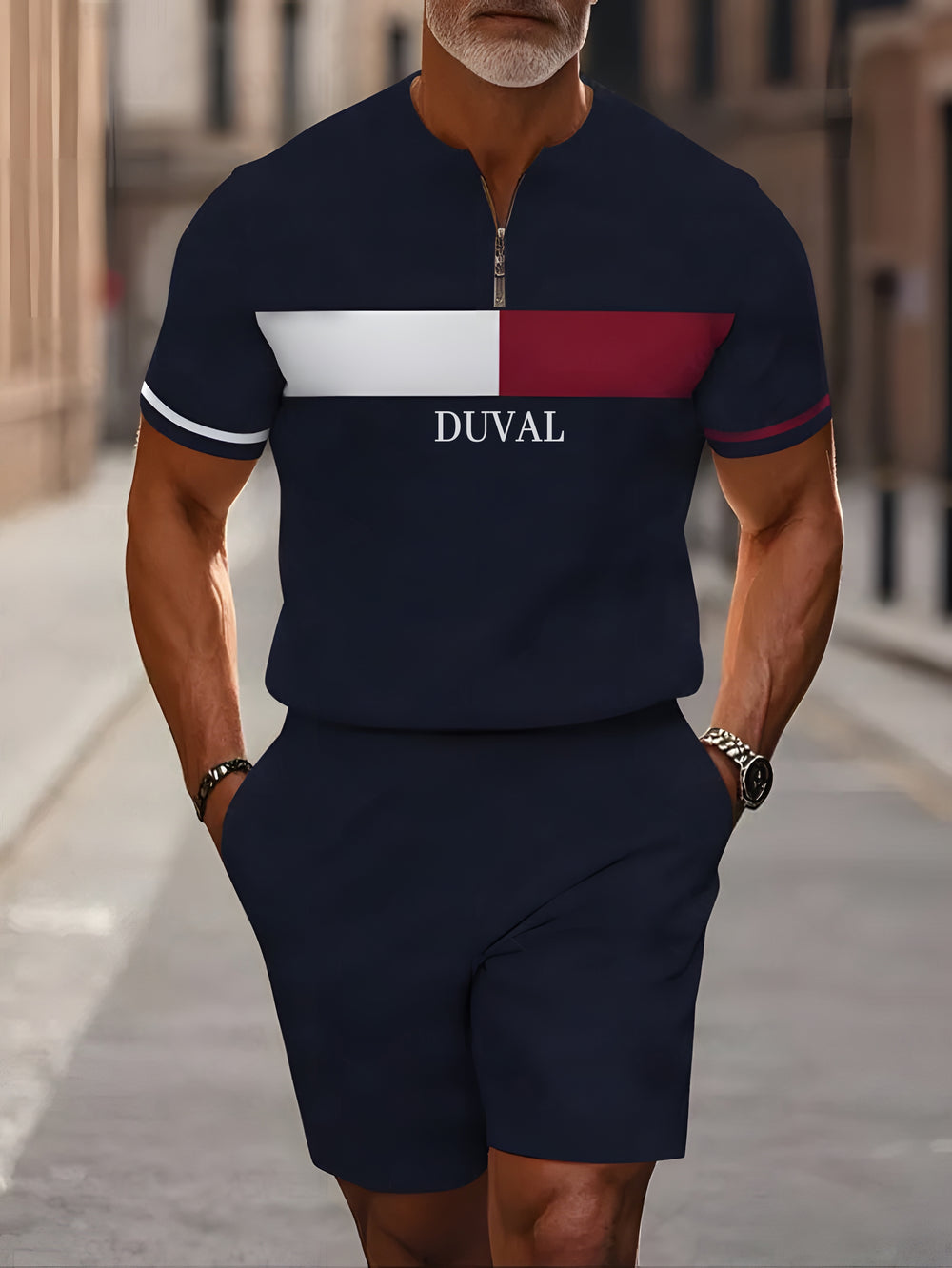 Short Sleeve Zipper Two-piece Set - DUVAL