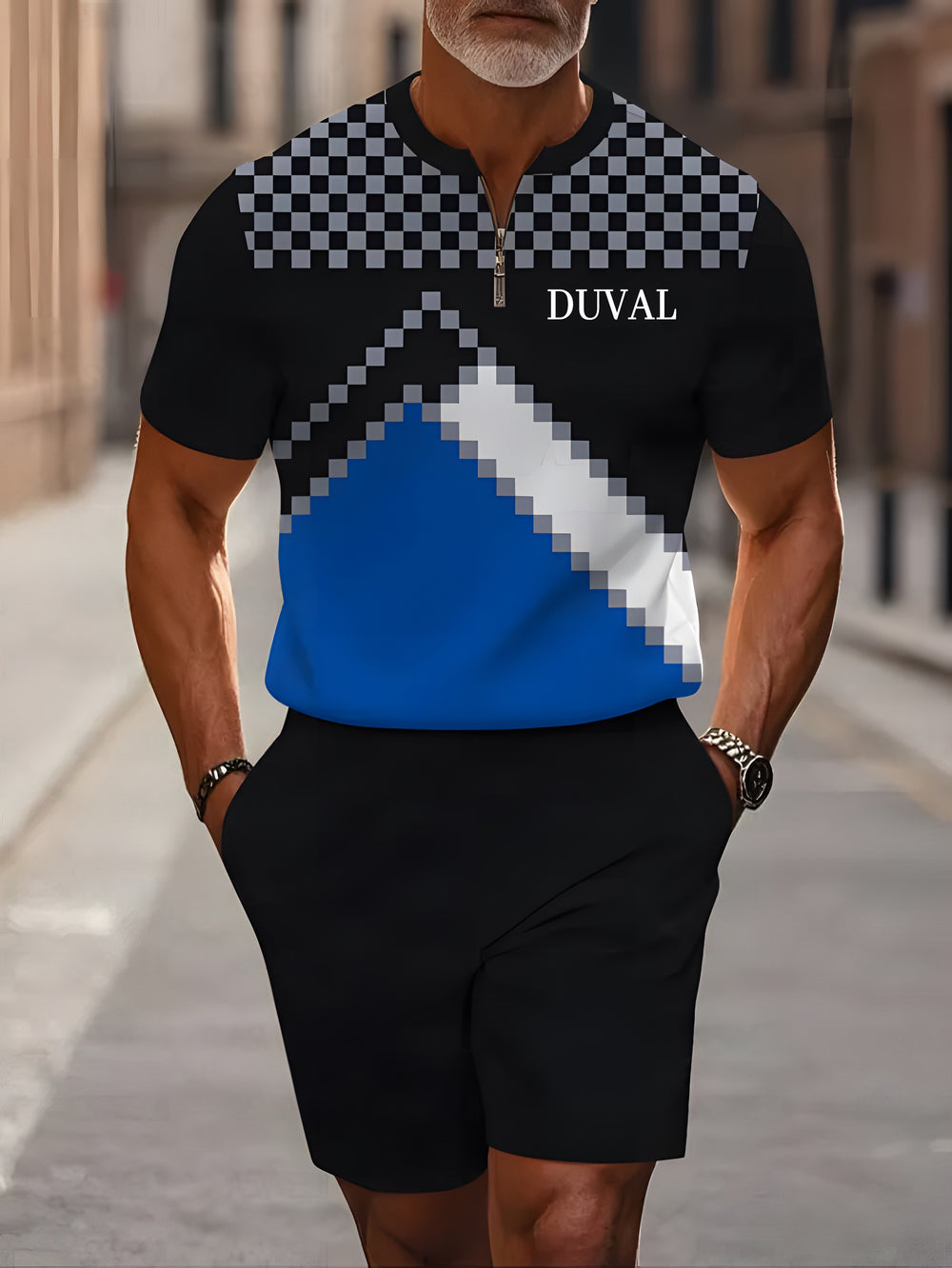 Short Sleeve Zipper Two-piece Set - DUVAL