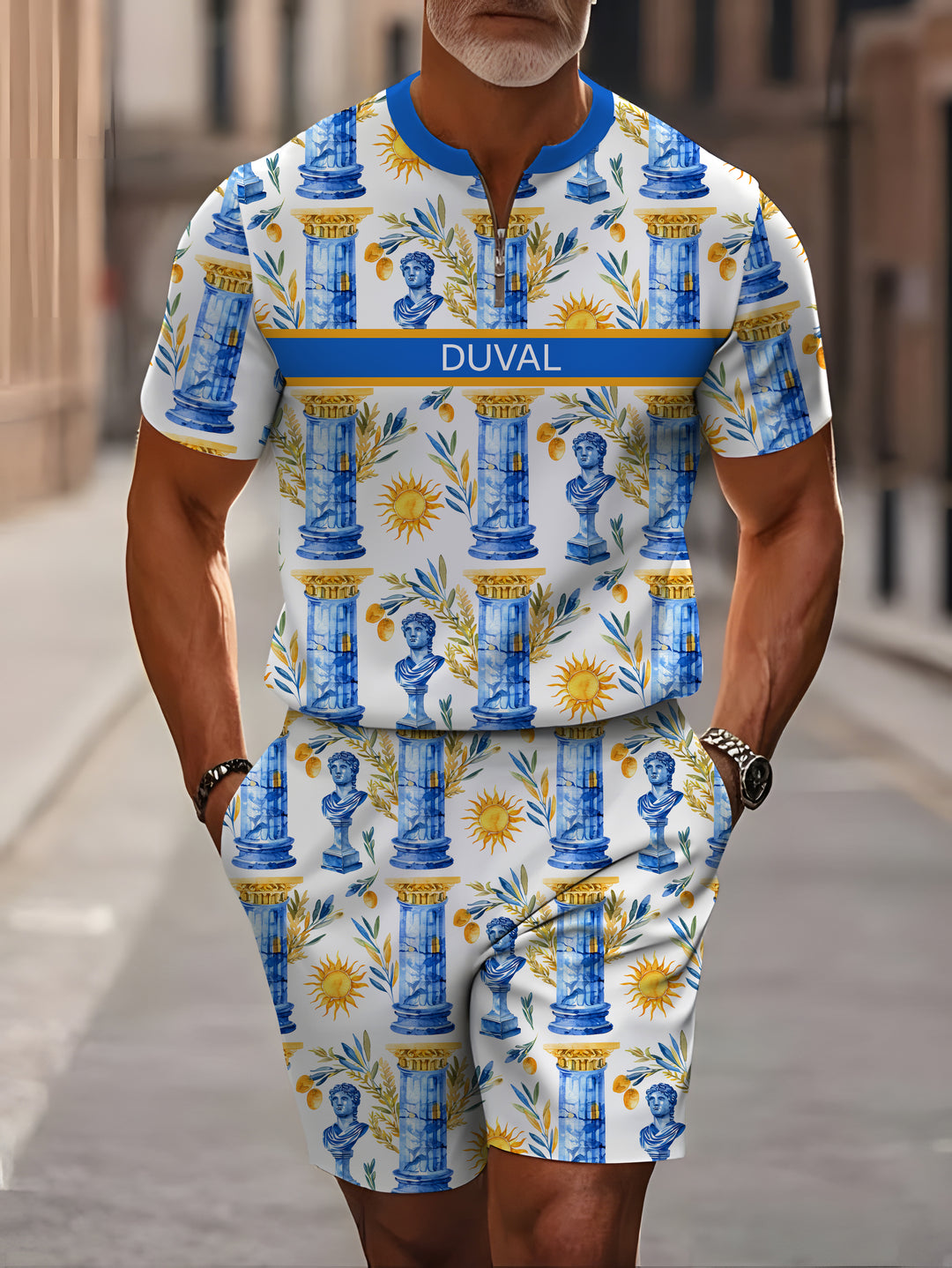 Short Sleeve Zipper Two-piece Set - DUVAL