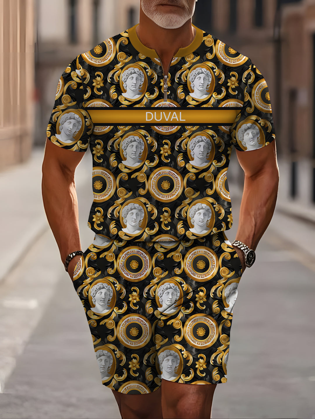 Short Sleeve Zipper Two-piece Set - DUVAL