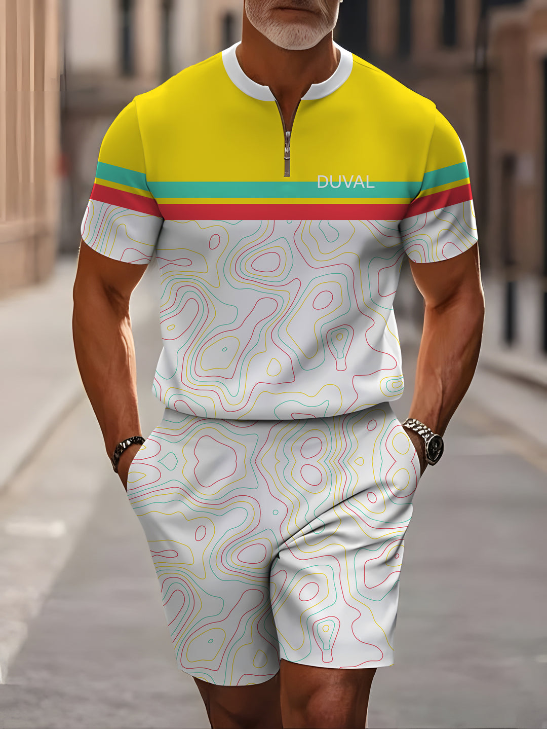 Short Sleeve Zipper Two-piece Set - DUVAL