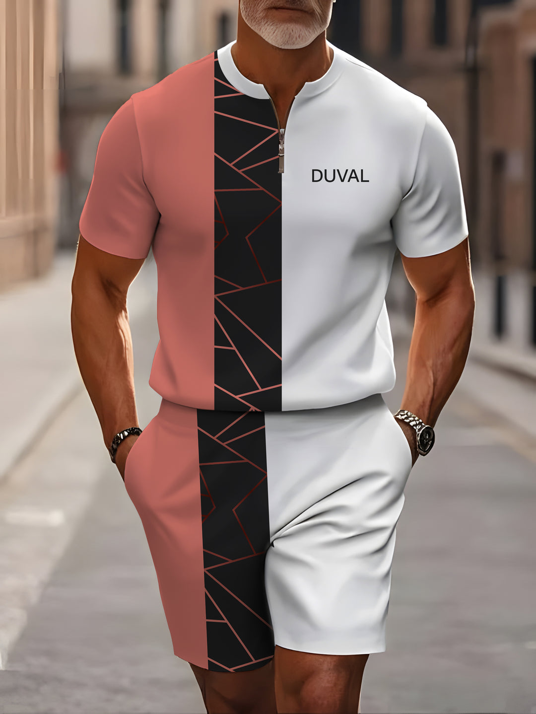 Short Sleeve Zipper Two-piece Set - DUVAL