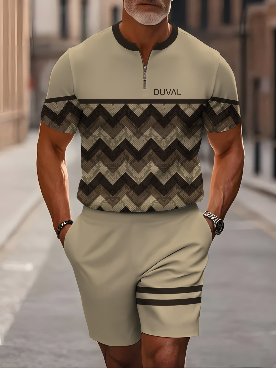 Short Sleeve Zipper Two-piece Set - DUVAL