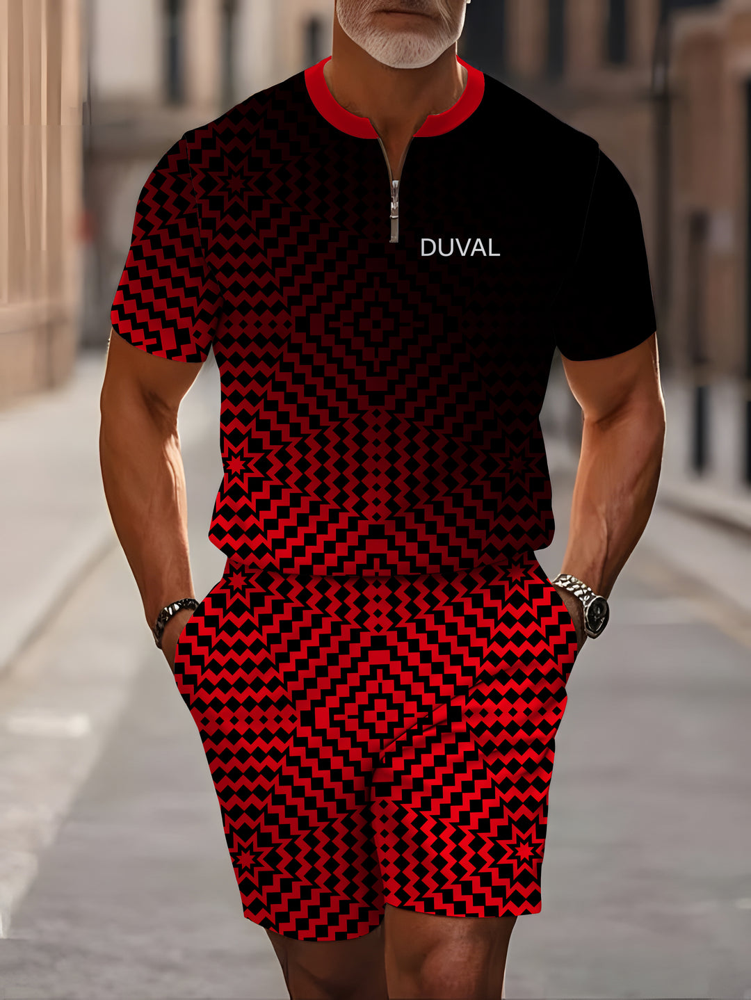 Short Sleeve Zipper Two-piece Set - DUVAL
