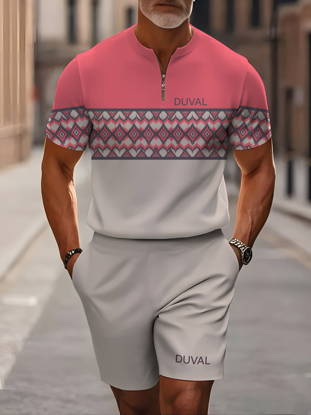 Short Sleeve Zipper Two-piece Set - DUVAL