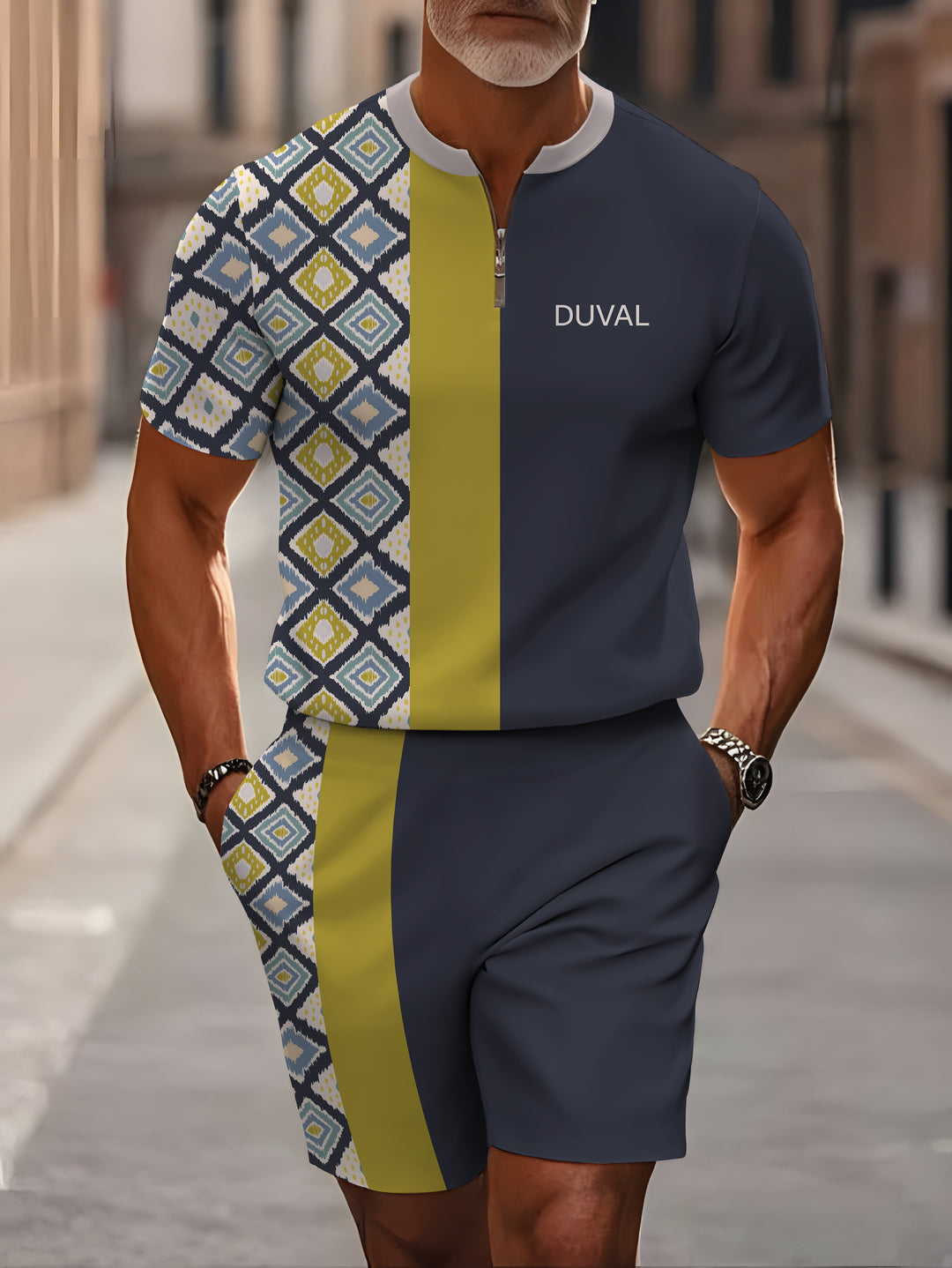 Short Sleeve Zipper Two-piece Set - DUVAL