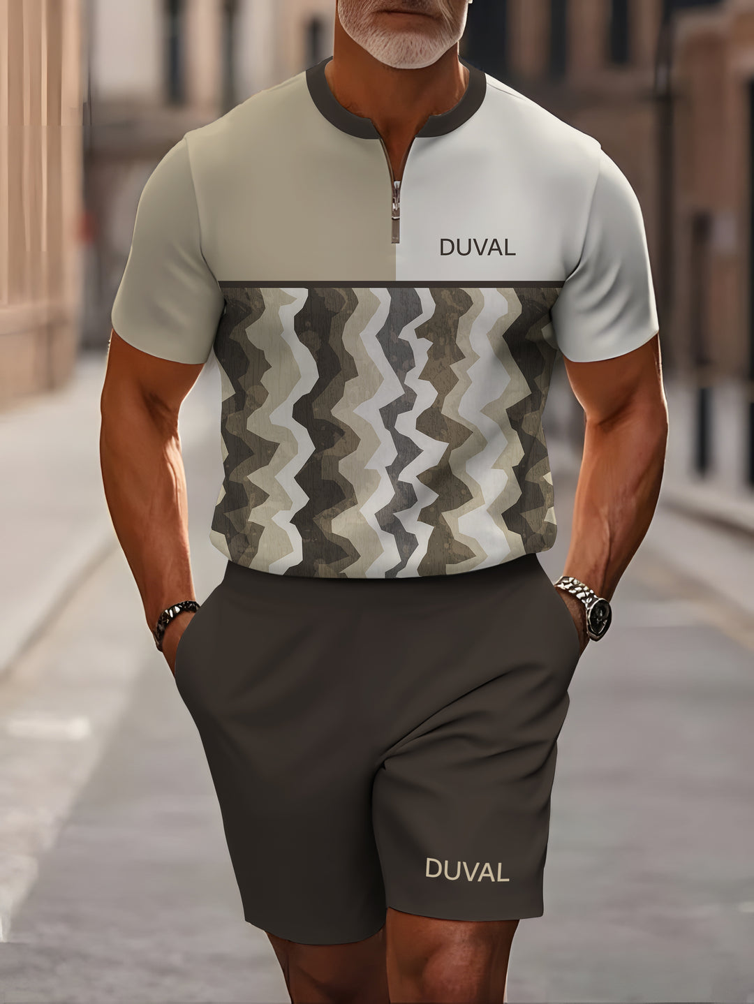 Short Sleeve Zipper Two-piece Set - DUVAL