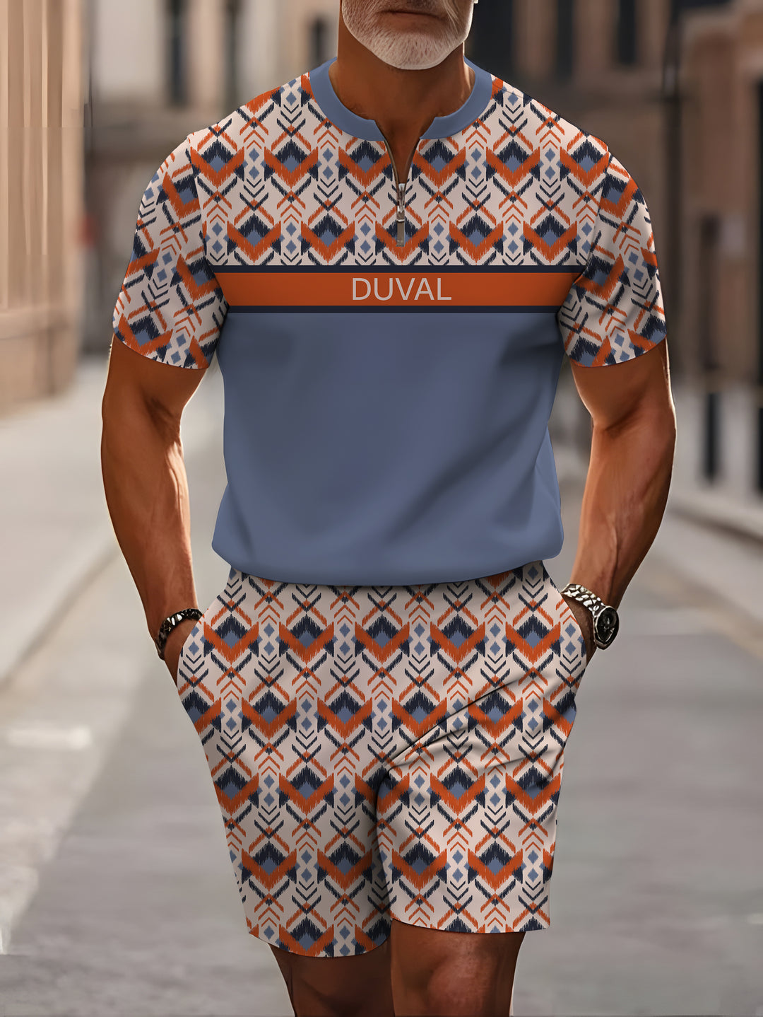 Short Sleeve Zipper Two-piece Set - DUVAL