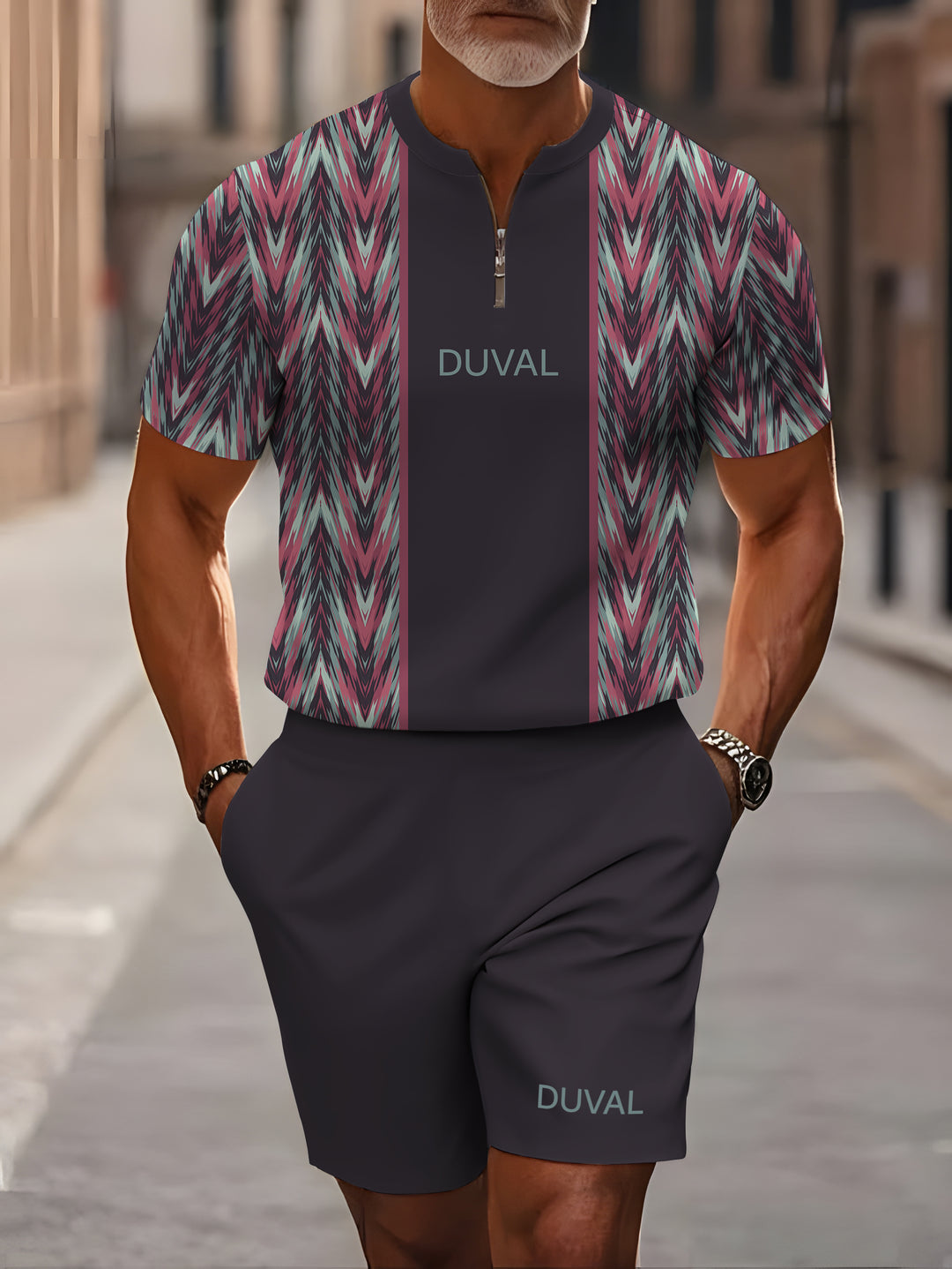 Short Sleeve Zipper Two-piece Set - DUVAL