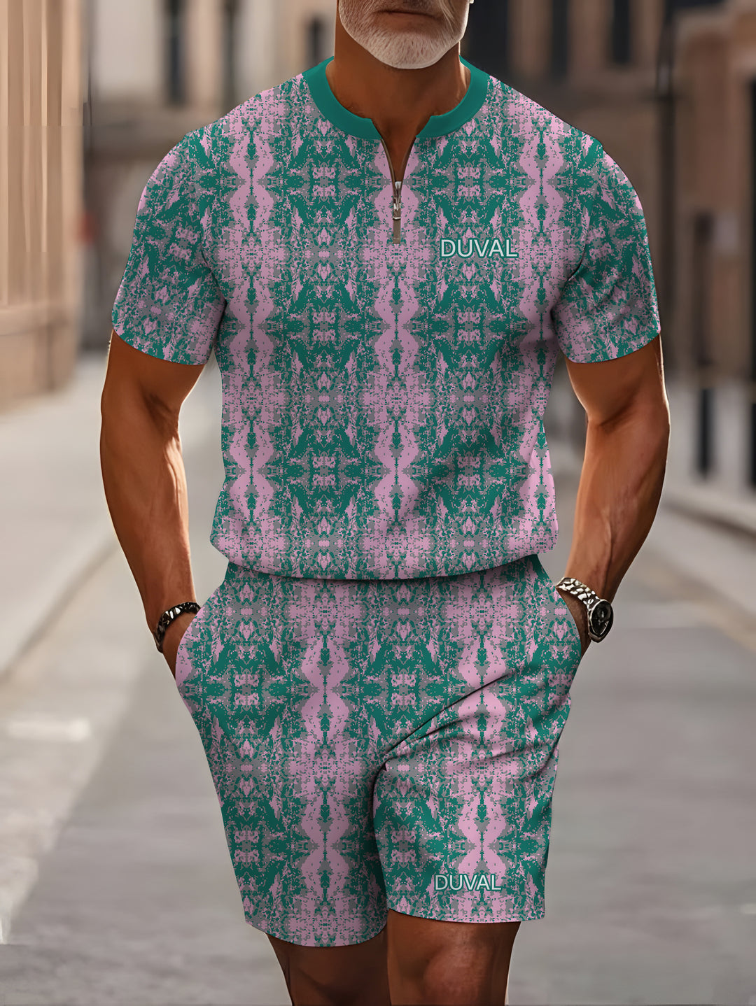 Short Sleeve Zipper Two-piece Set - DUVAL