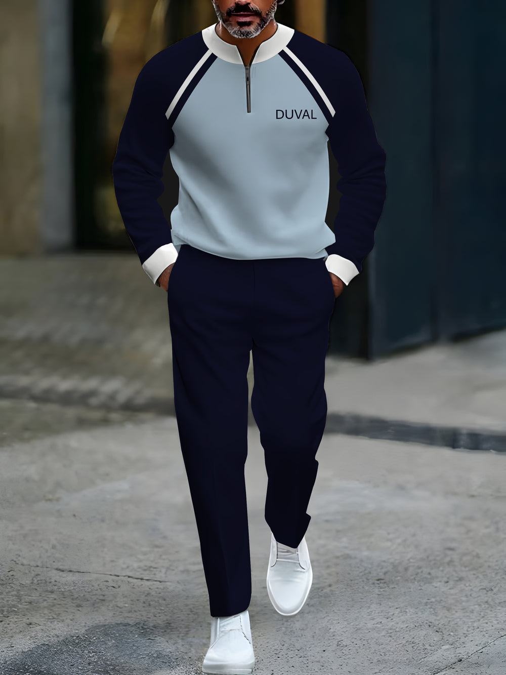 Zipper Long Sleeve Long Pants Two-Piece Set - DUVAL
